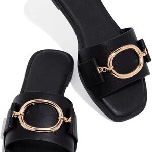 Womens Square Toe Flat Sandals Leather Vivid Color Slip On Summer Shoes